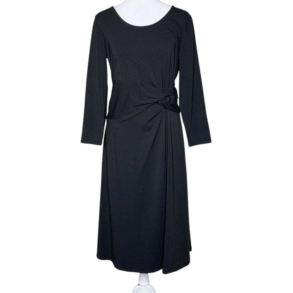 NWT Lands' End Twist Waist Black Dress S Corporate Academia Modal Stretch Midi